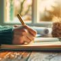 Girl writing stories on a notebook