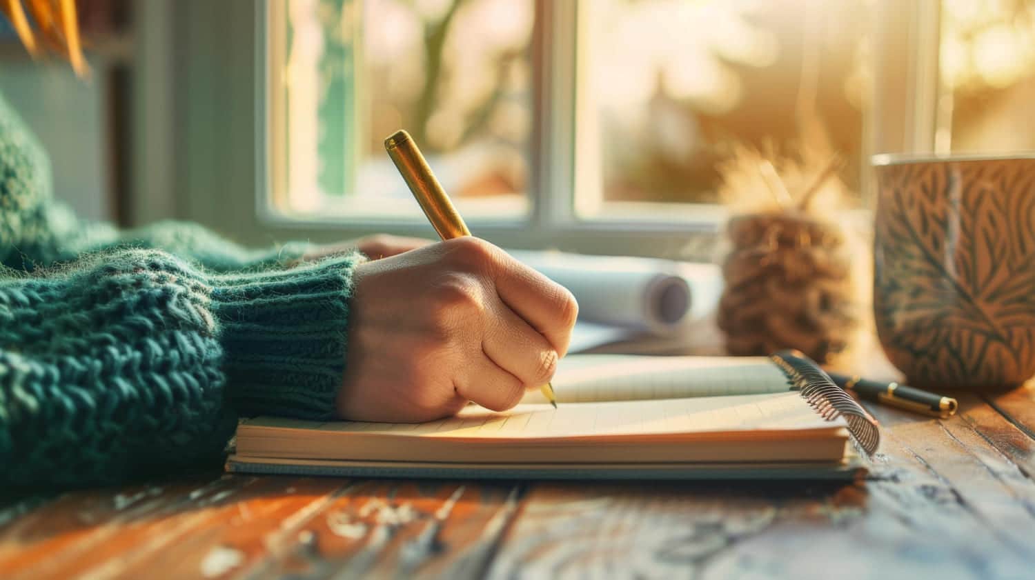 Girl writing stories on a notebook