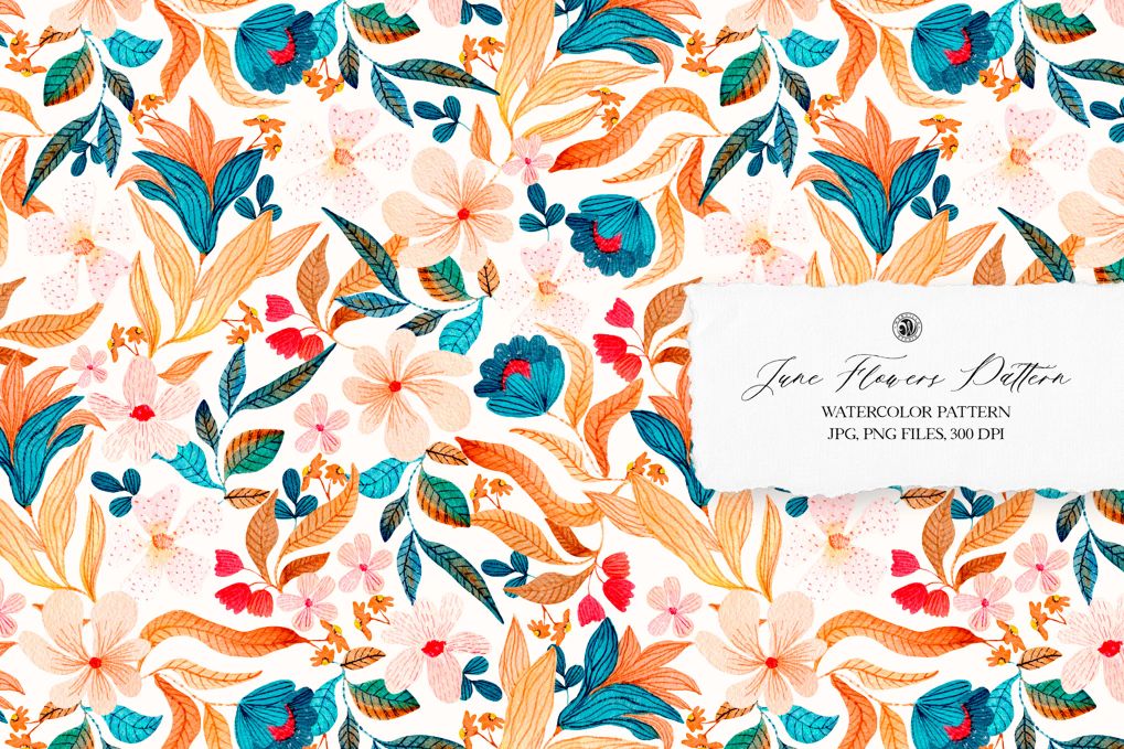 A June flower watercolor pattern
