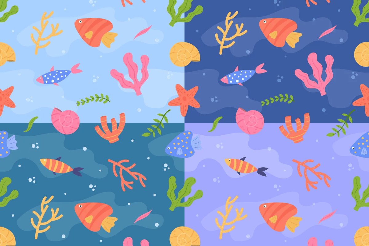 A free marine plants and fish seamless pattern