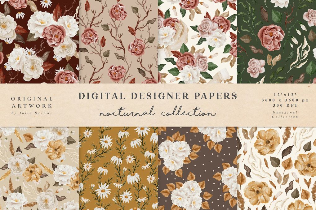 A nocturnal flora seamless patterns