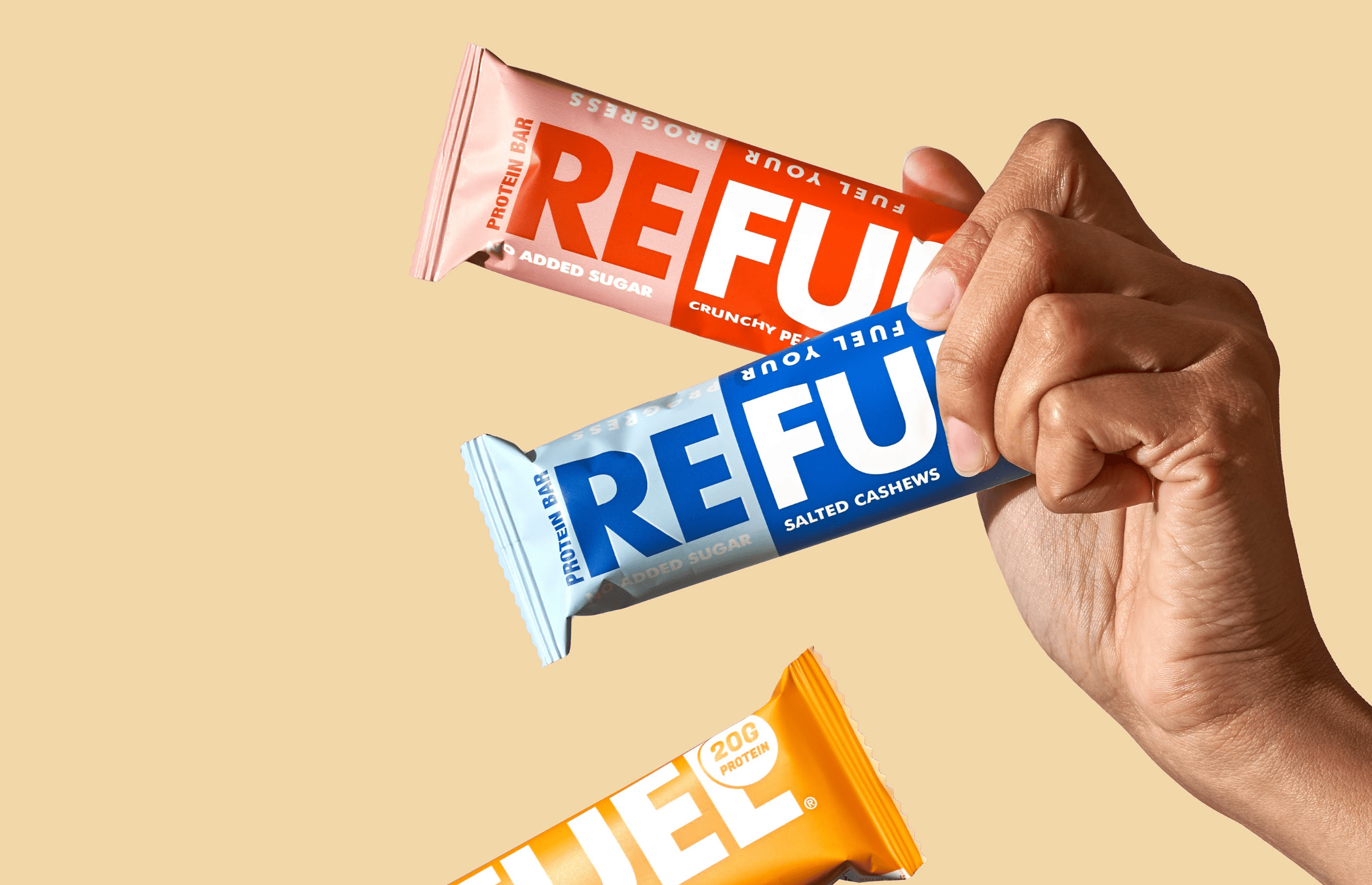 Refuel protein bars in hand