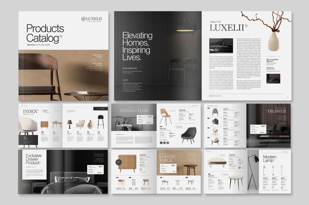 A square products catalog brochure template