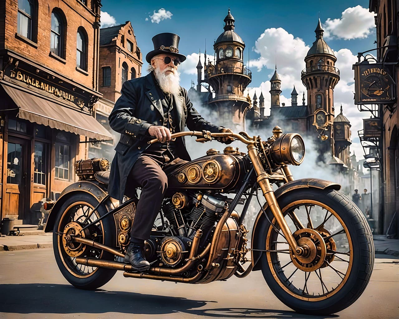 An aged man on motorbike