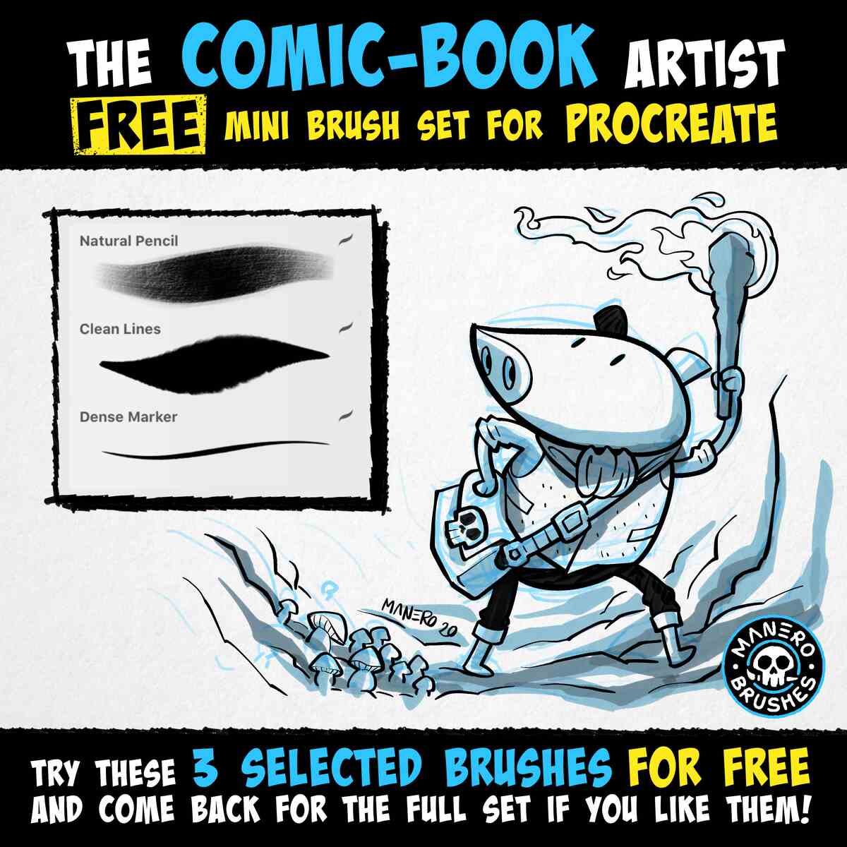 A free mini comic-book brush set for Procreate