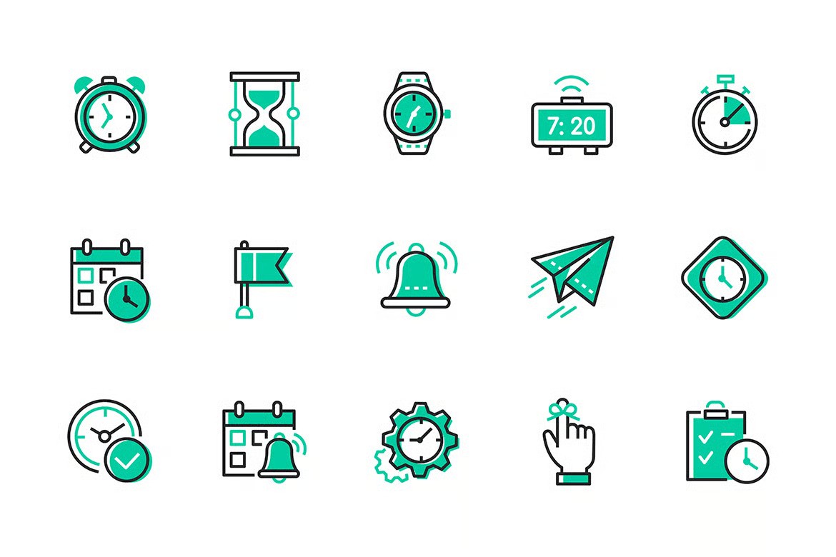 A time alarm and deadline icon set