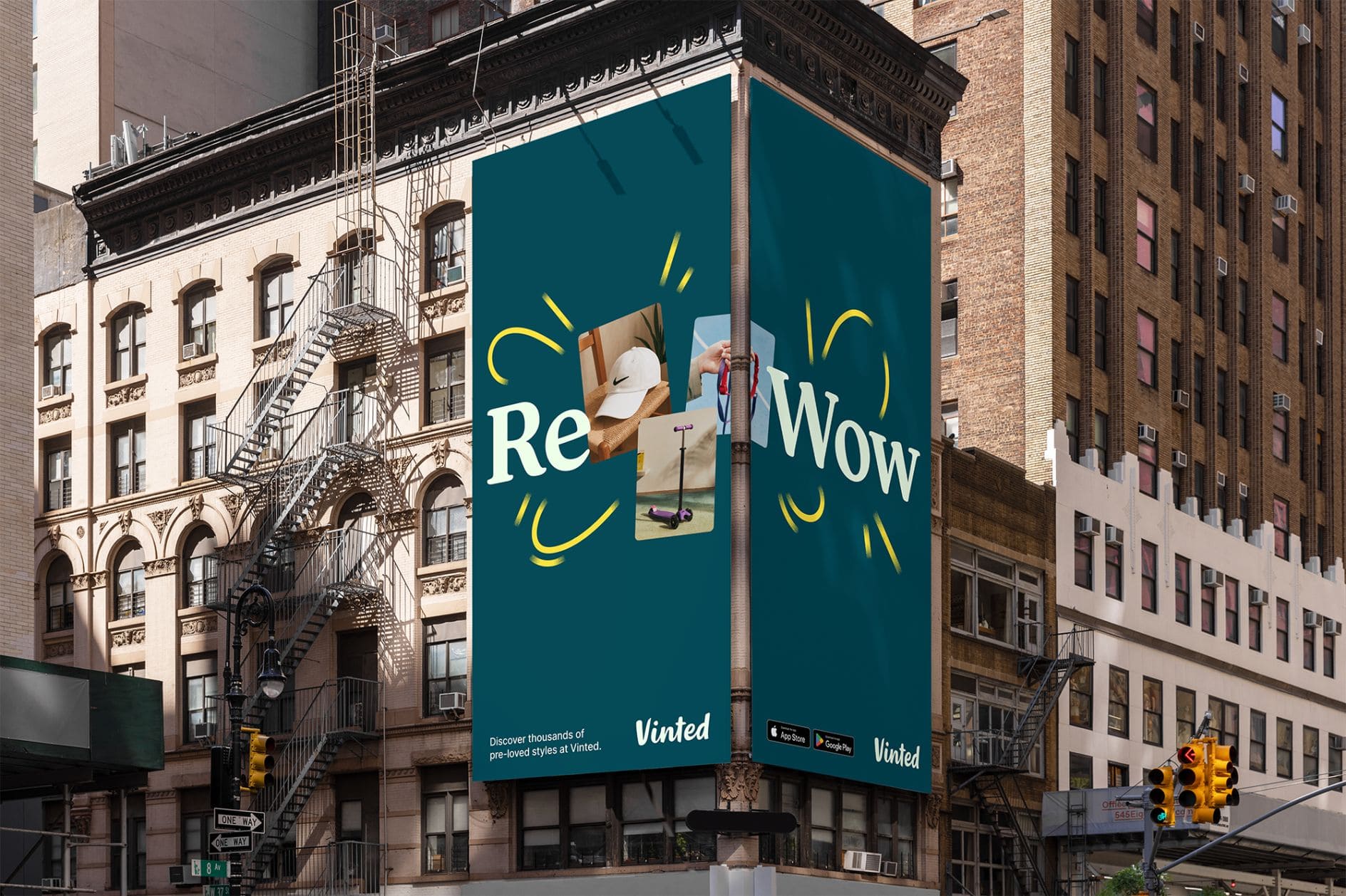 A Vinted's billboard on the building