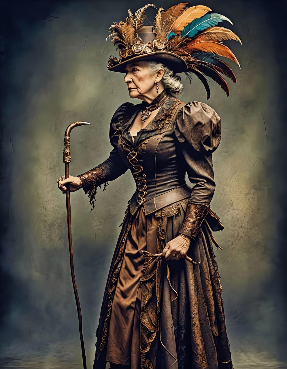 An aged Stempunk woman