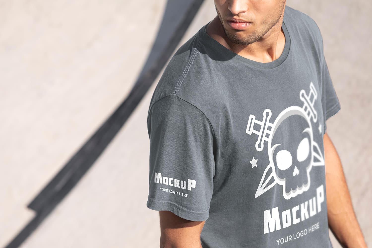 A young man skateboarder with t-shirt mockup