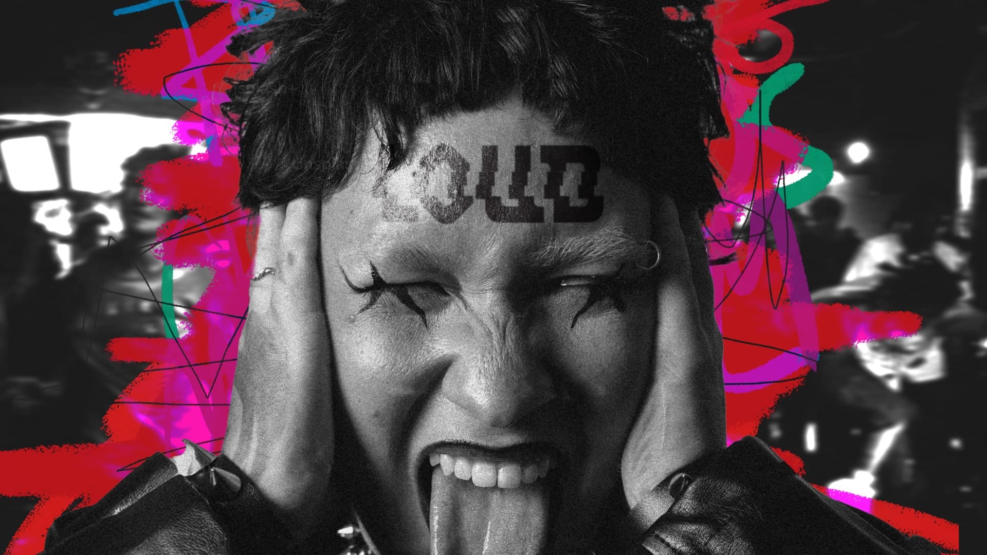 A Punk woman with Loud sign