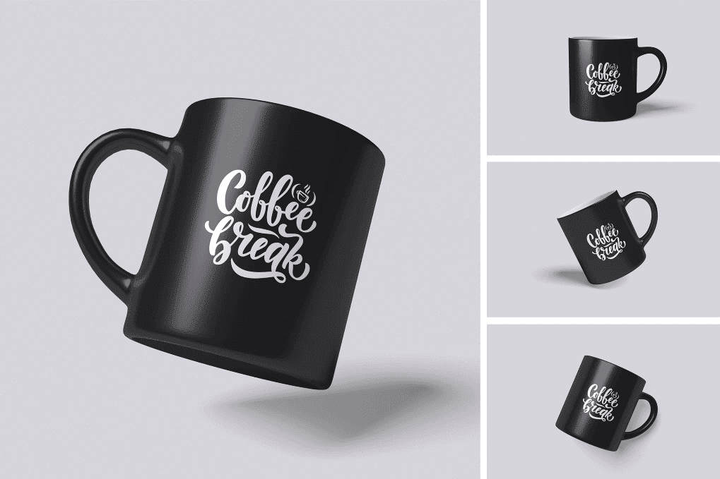 A black mug mockup set