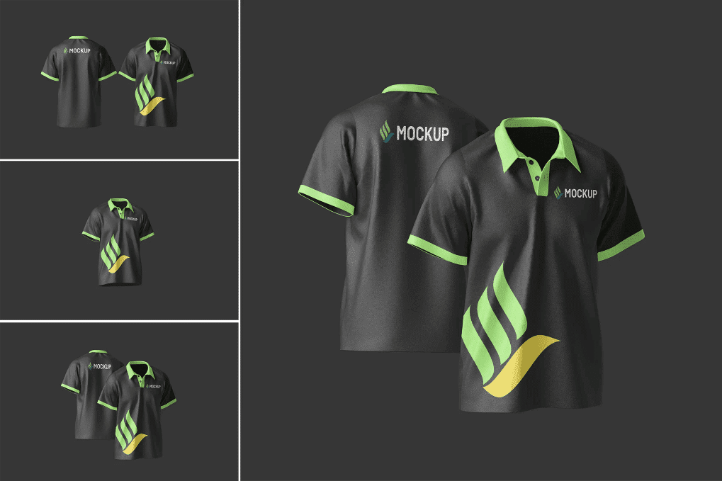 A black polo shirt mockup set