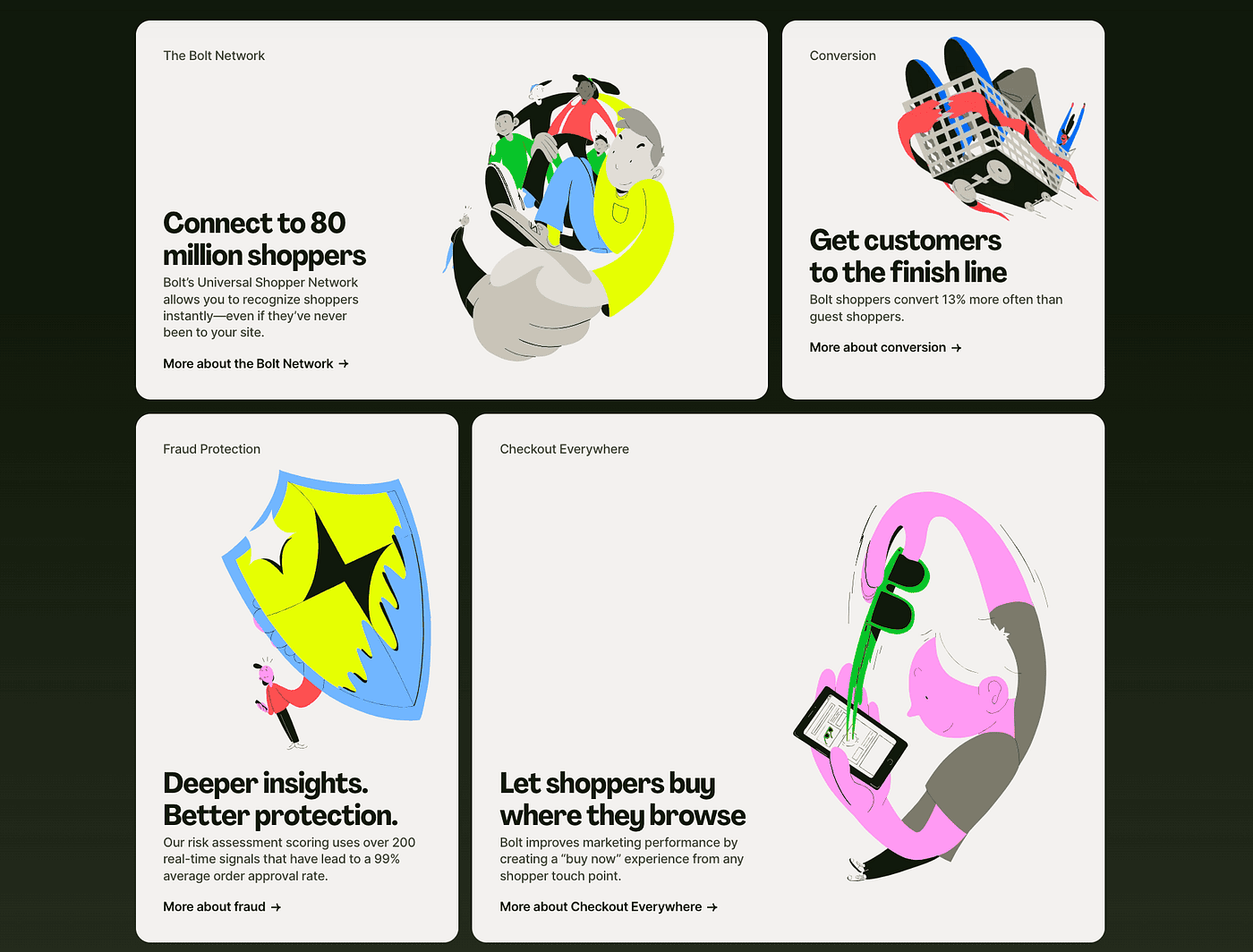 Bolt website layout in Bento Grid