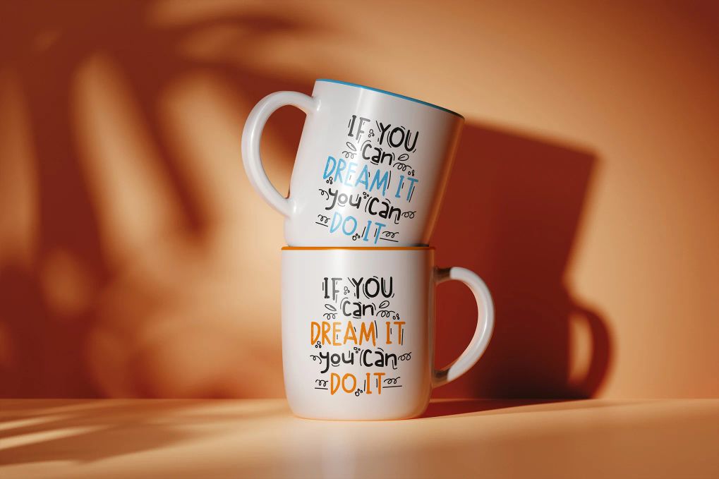 A ceramic mug mockup with shadows