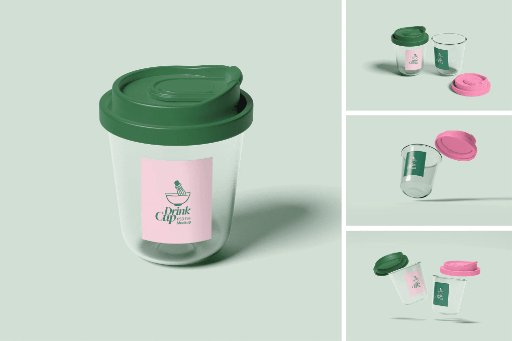 A transparent coffee cup mockup set