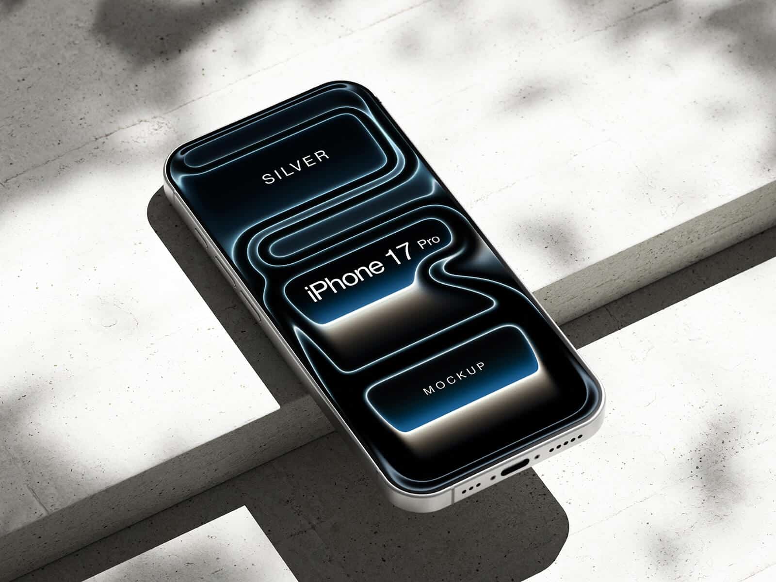 A free silver iPhone 17 Pro Max mockup