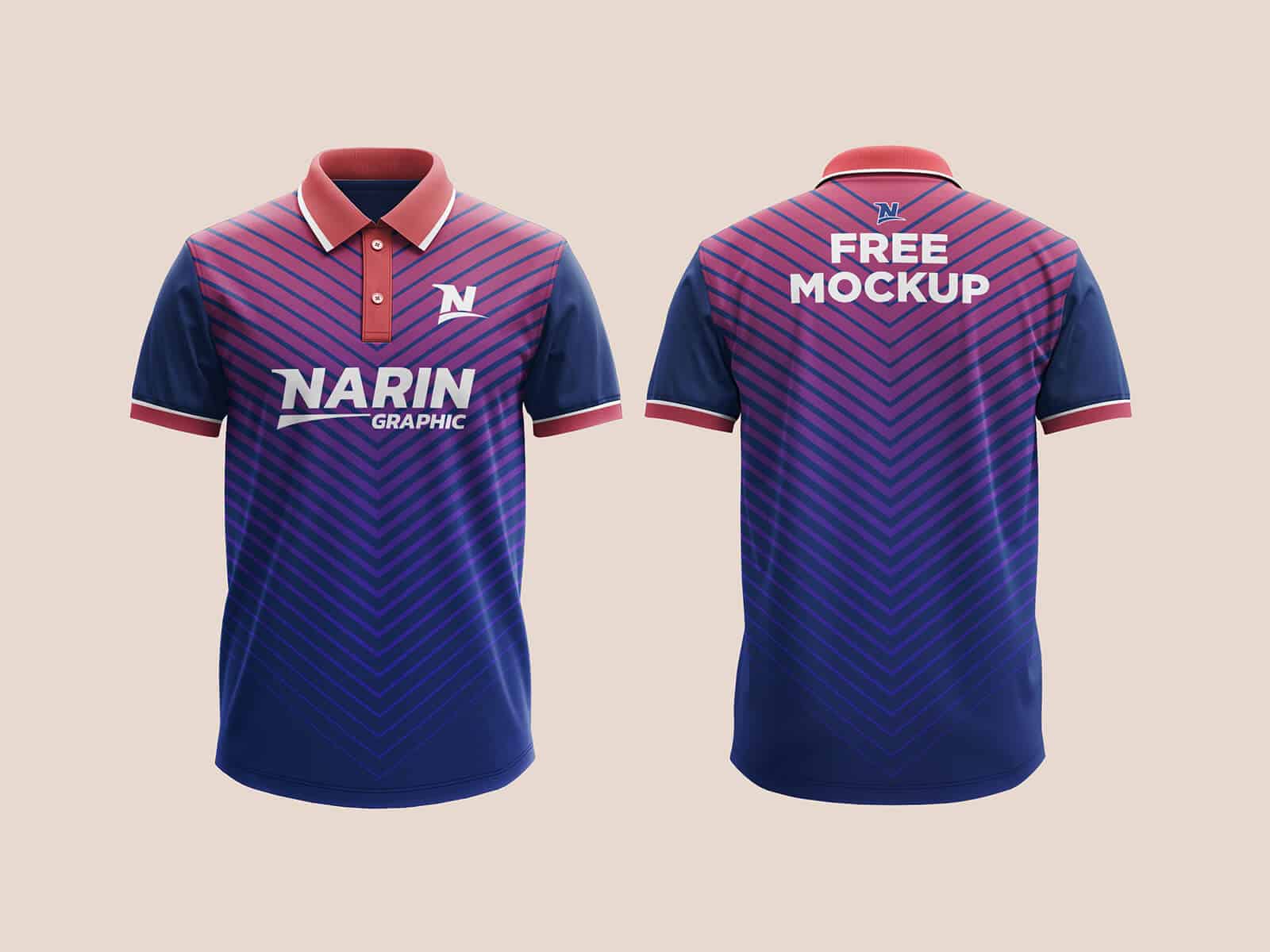 A free strip collar front and back polo shirt mockup