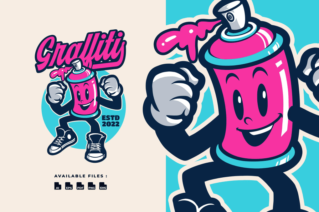 A graffiti spray retro mascot logo