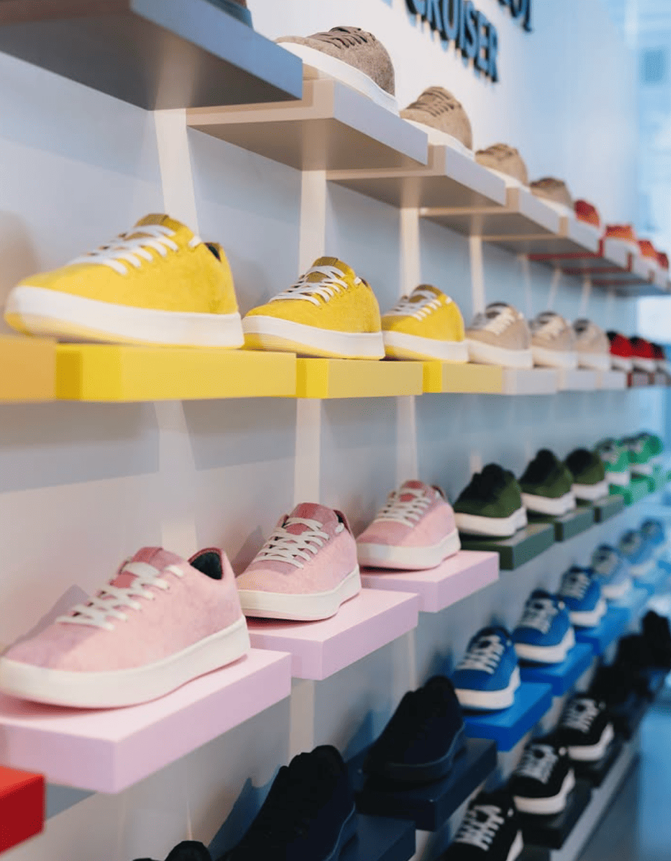 Colorful sneakers in the store