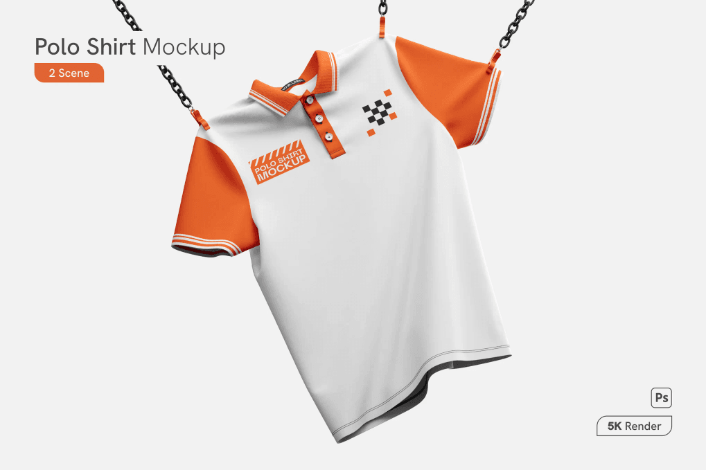 A hanging polo shirt mockup in two scenes