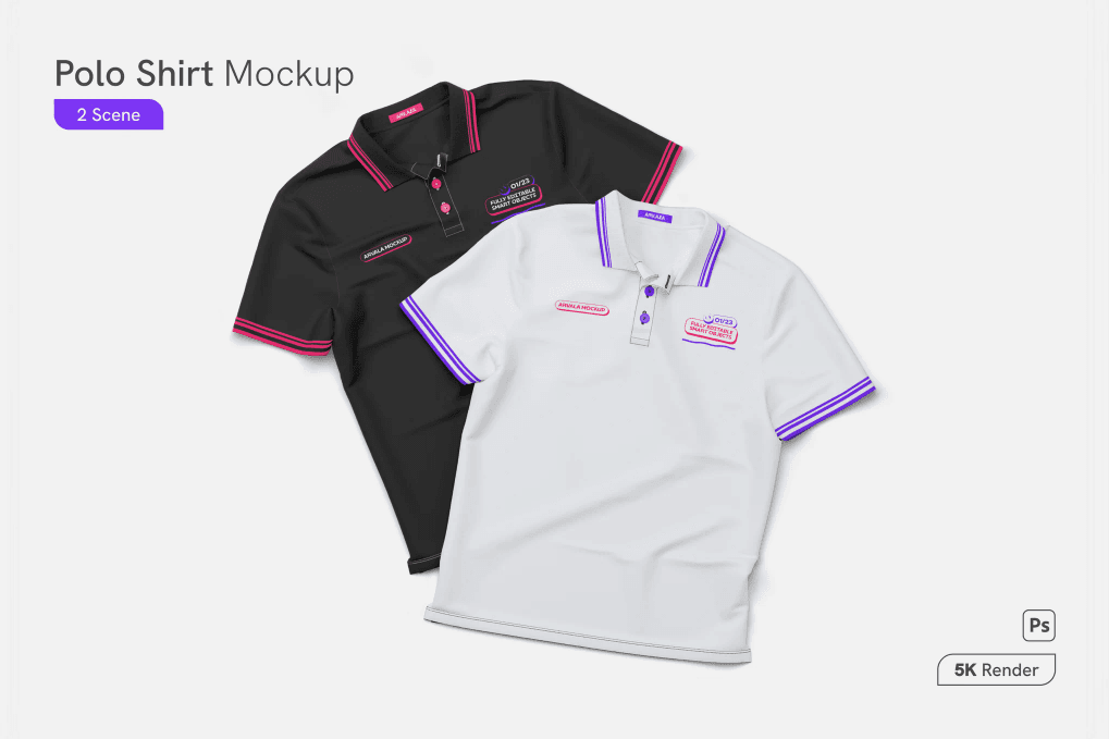 A polo shirt mockup in 2 scenes