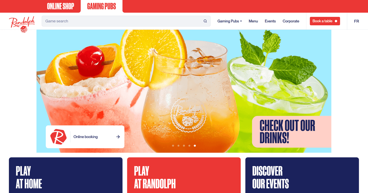 A pub web layout with white and red