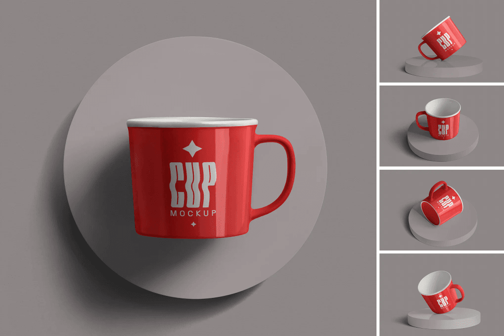 A red mug mockup set