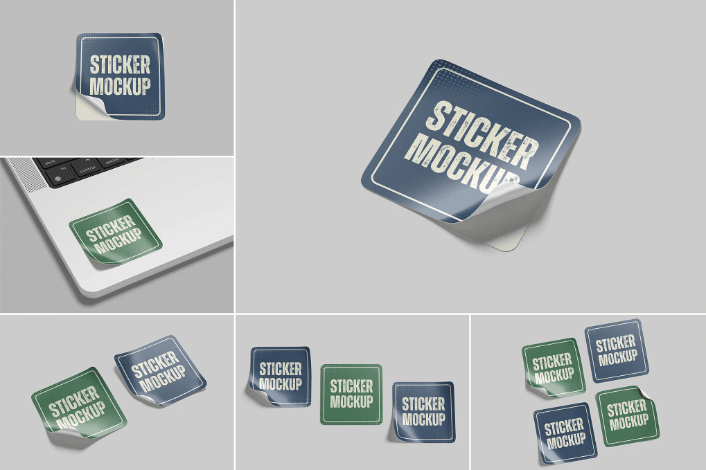 A square sticker mockup set
