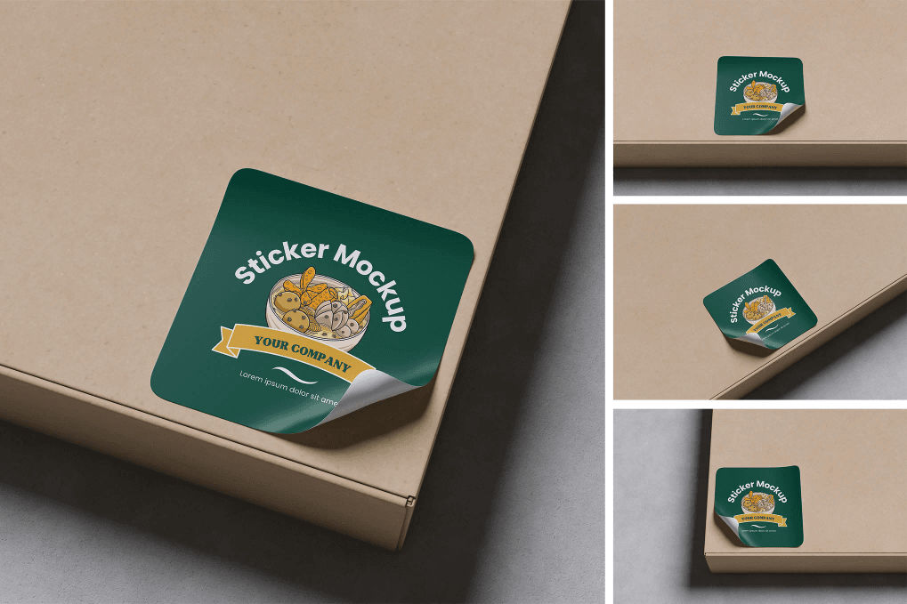 A sticker on box mockup set