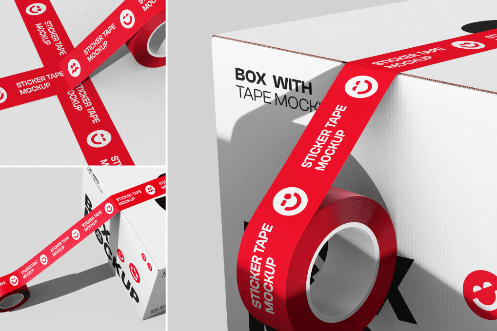 A stickers tape with box mockup