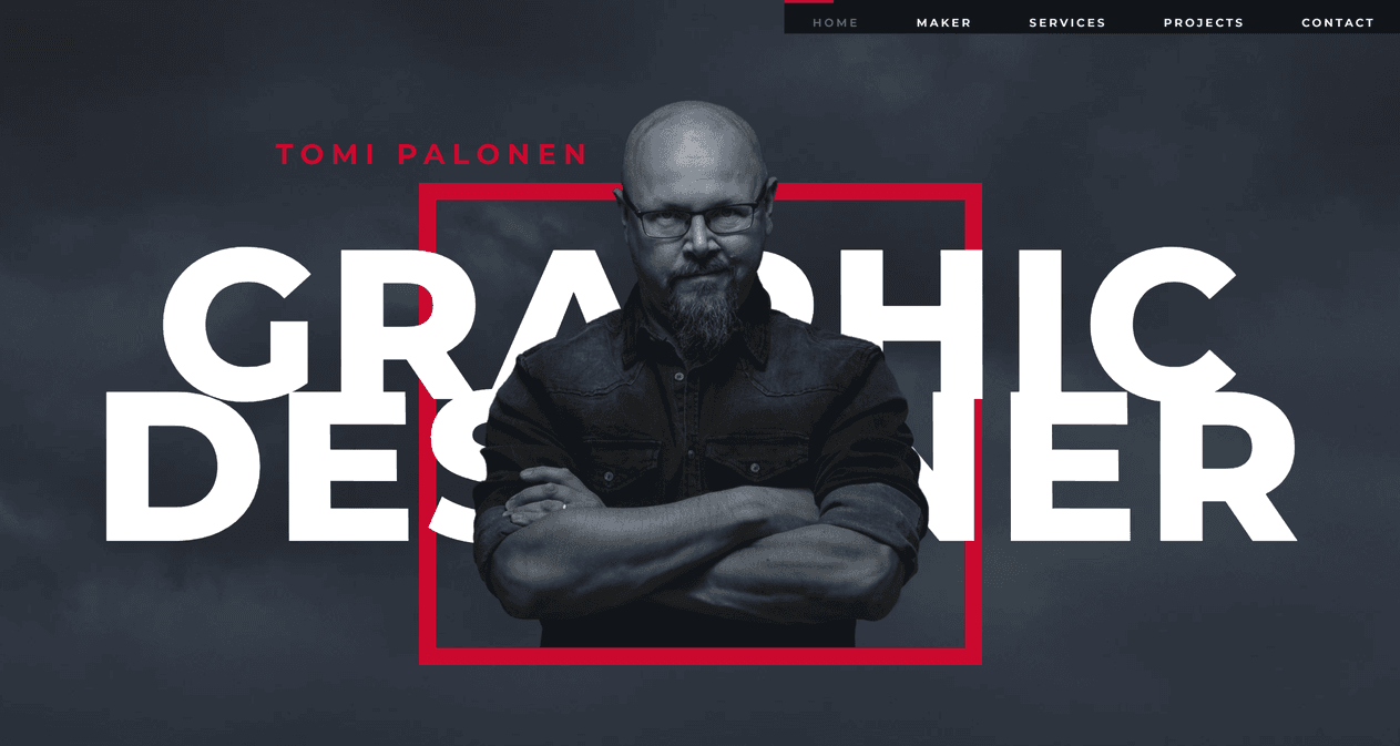 A dark web layout with red accents