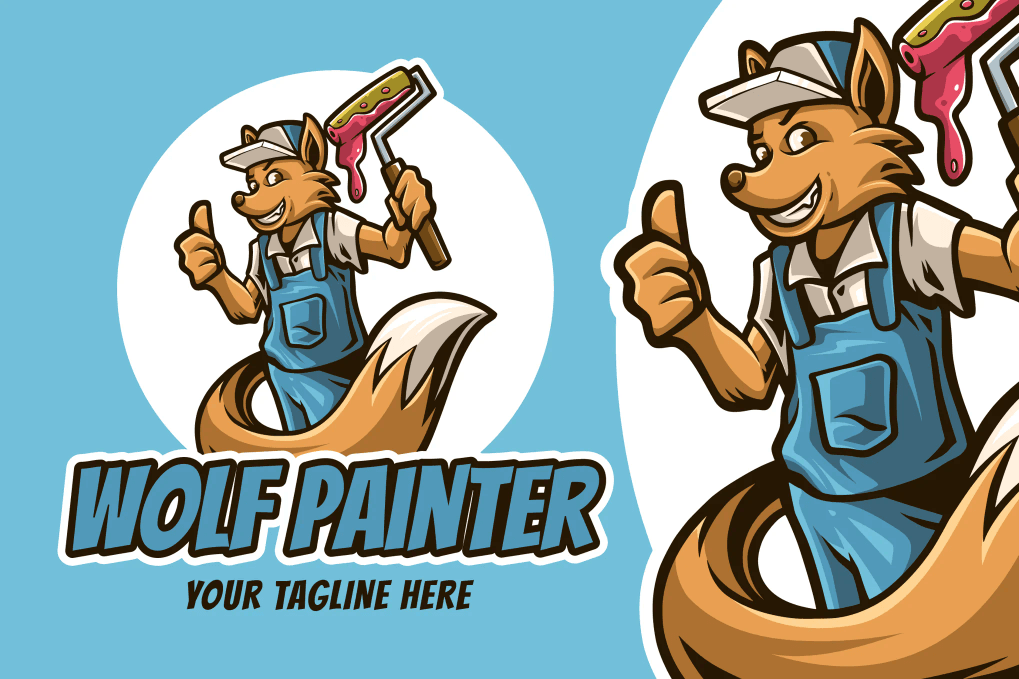 A wolf painting mascot ogo