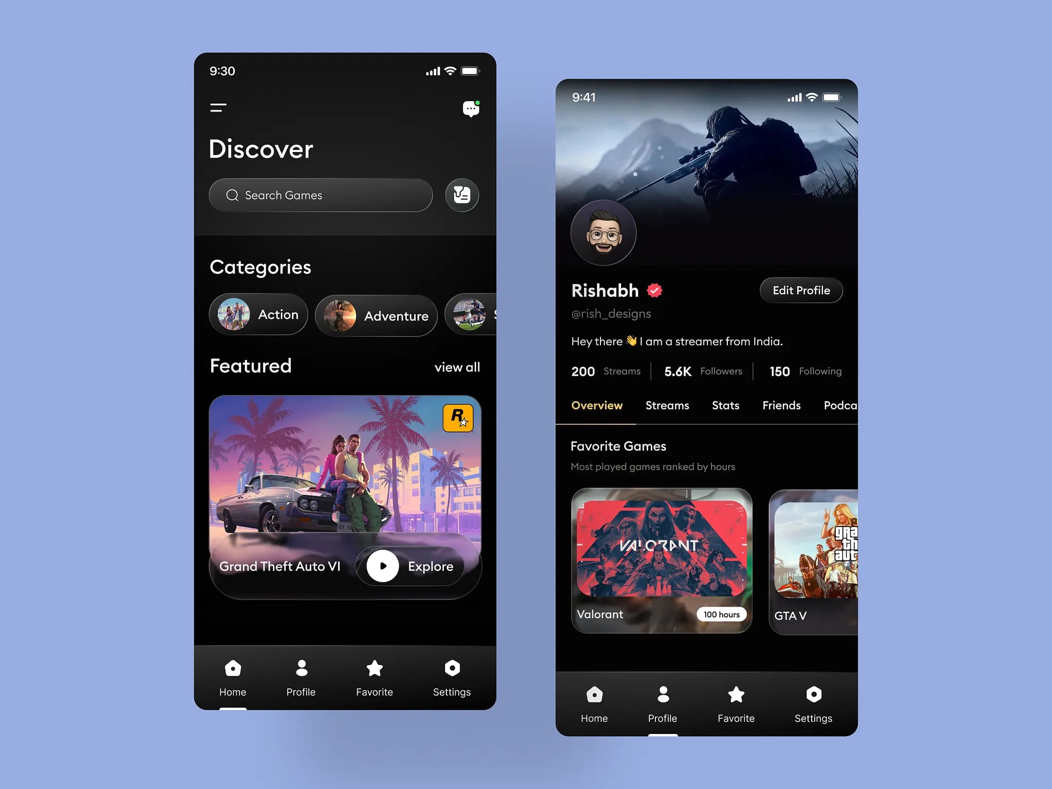 Gaming app liquid glass UI design