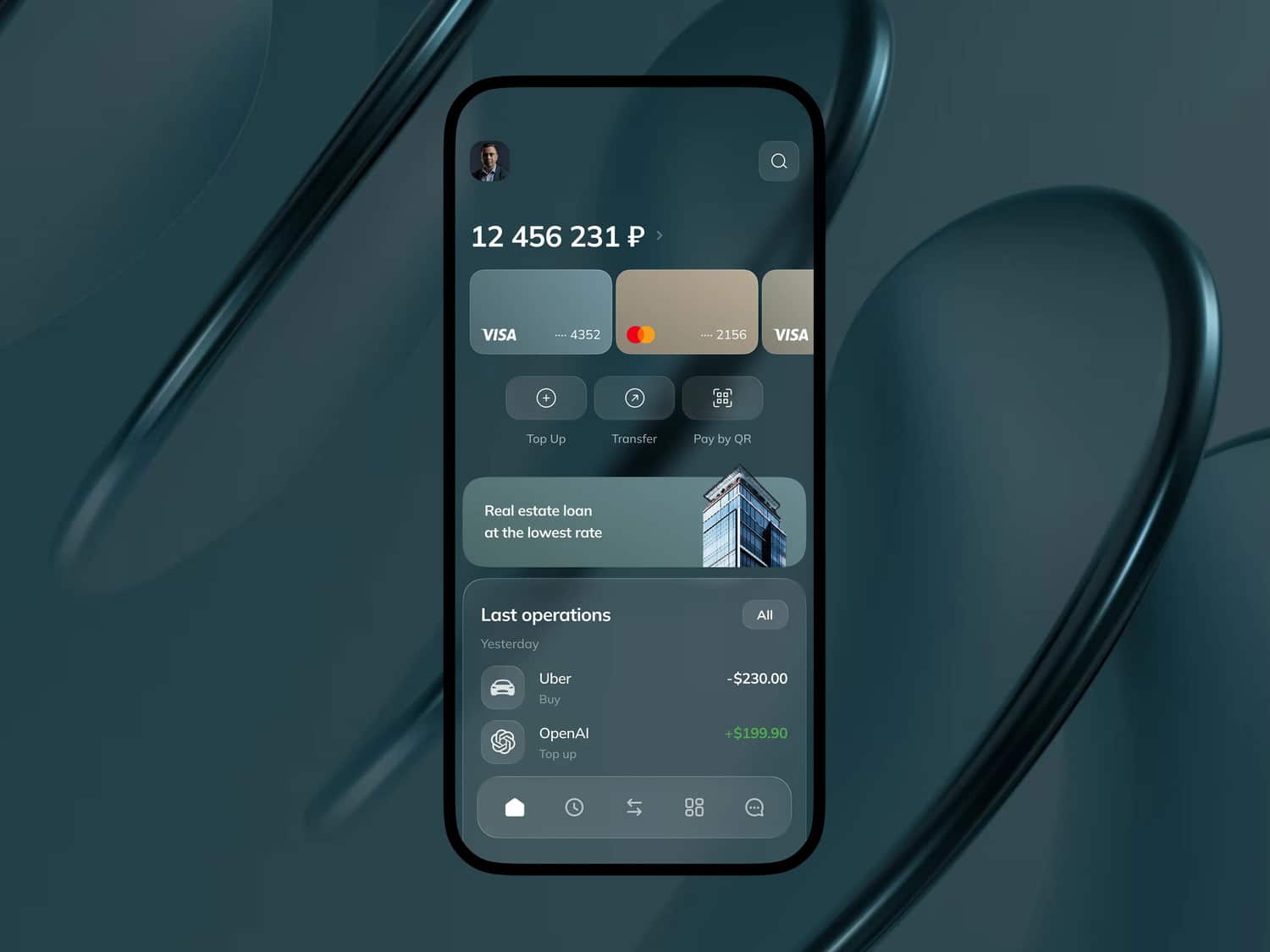Liquid glass finance app ui