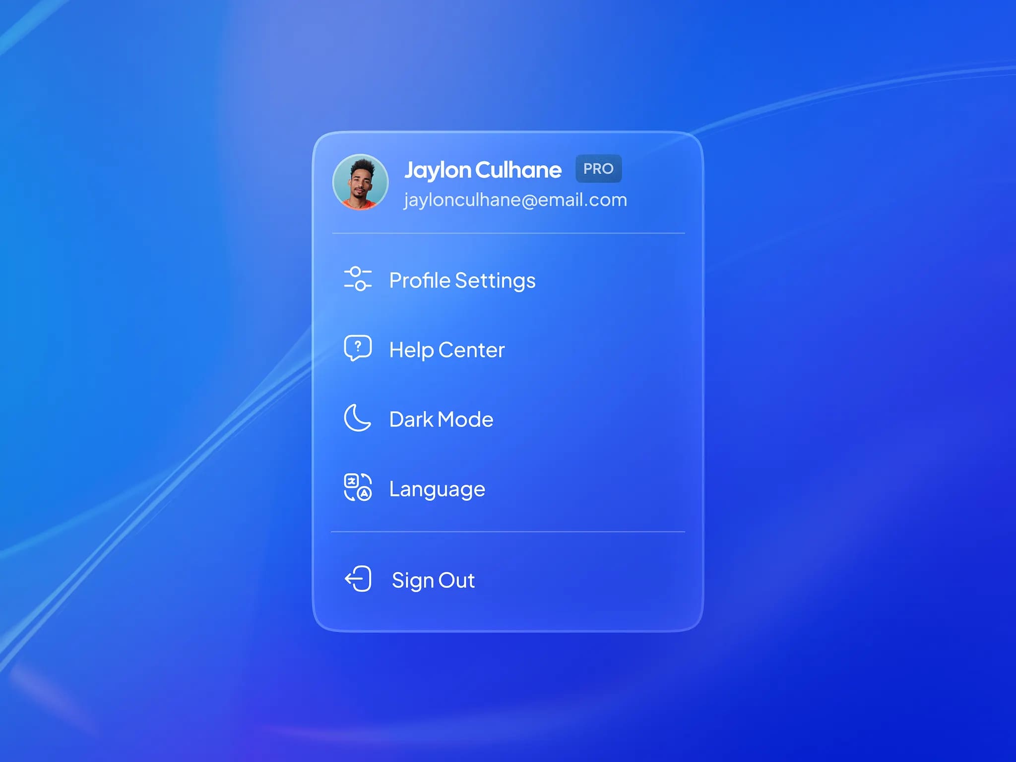 Liquid glass profile dropdown