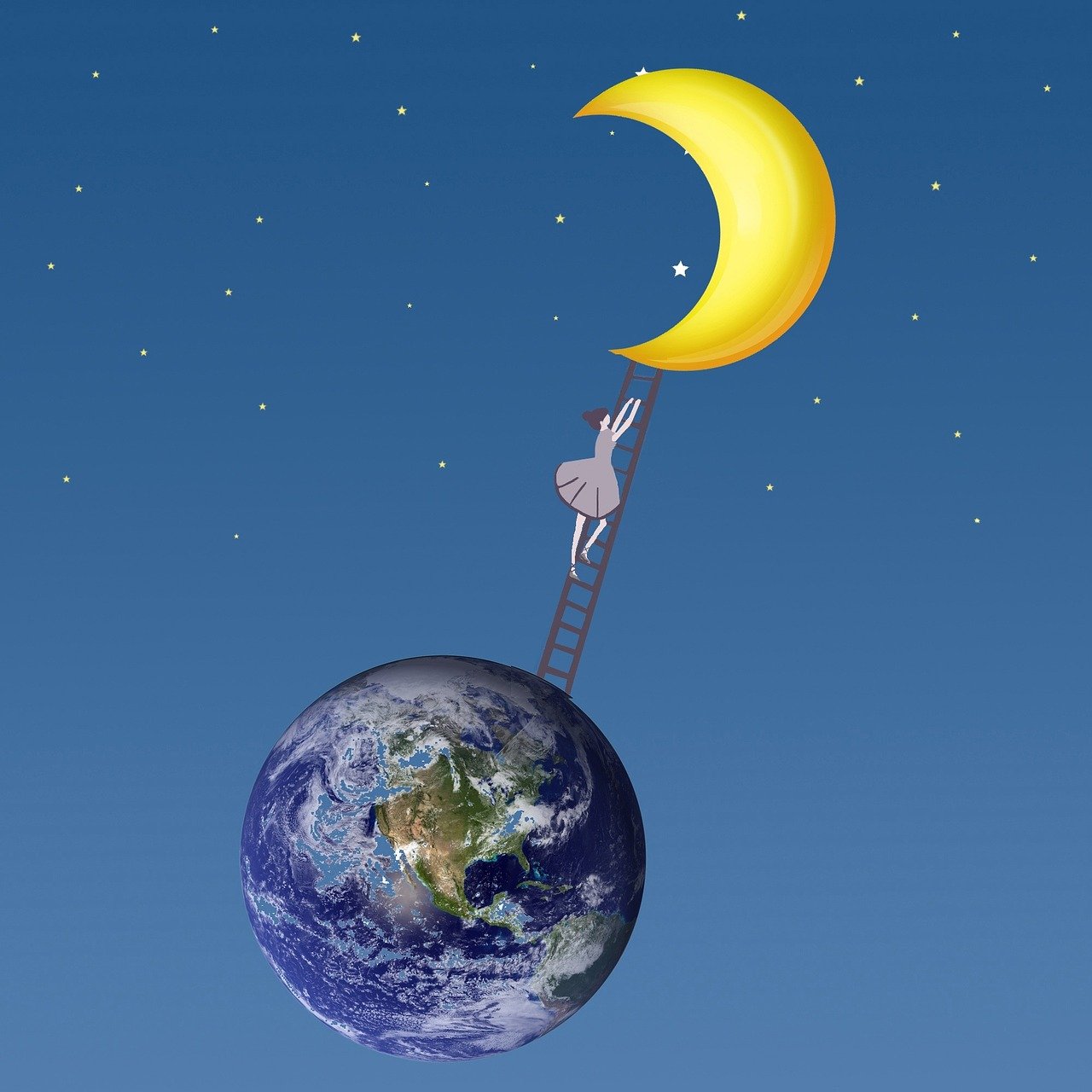 A girl reaching the moon