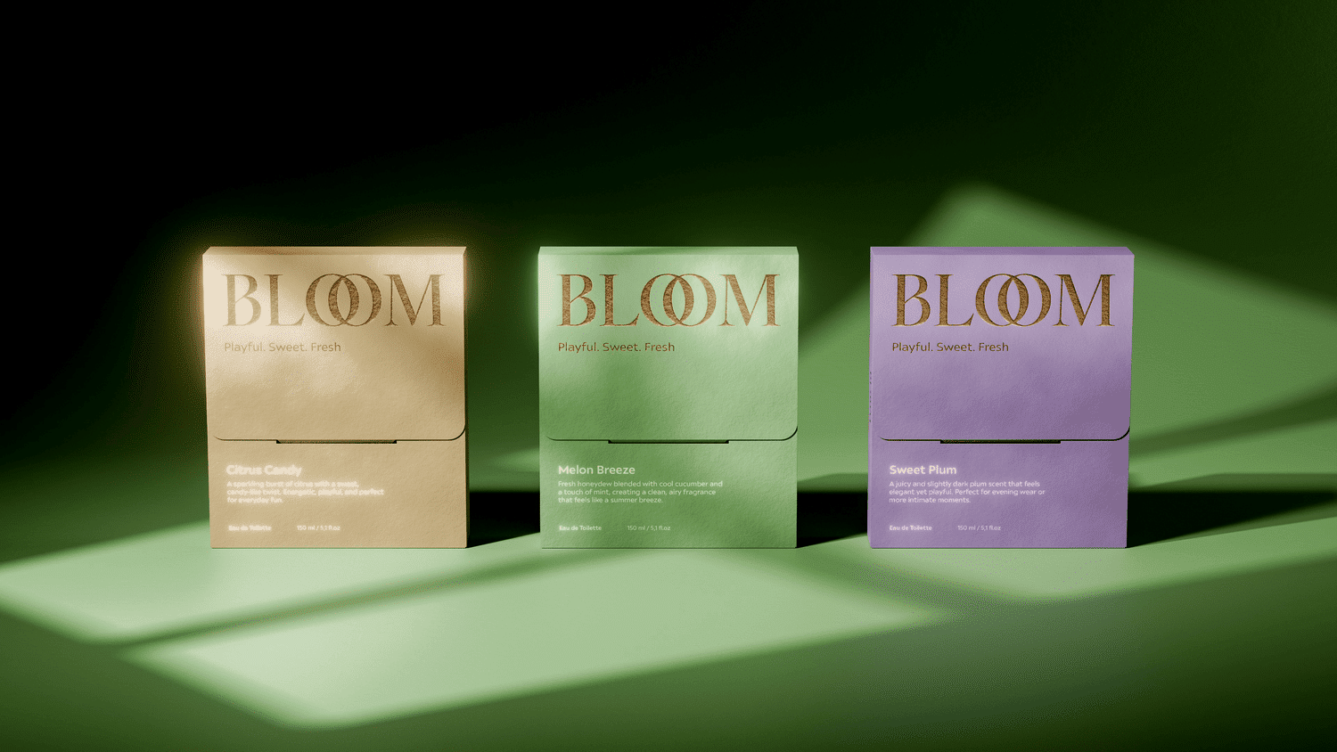 Three packages of Bloom fragrance