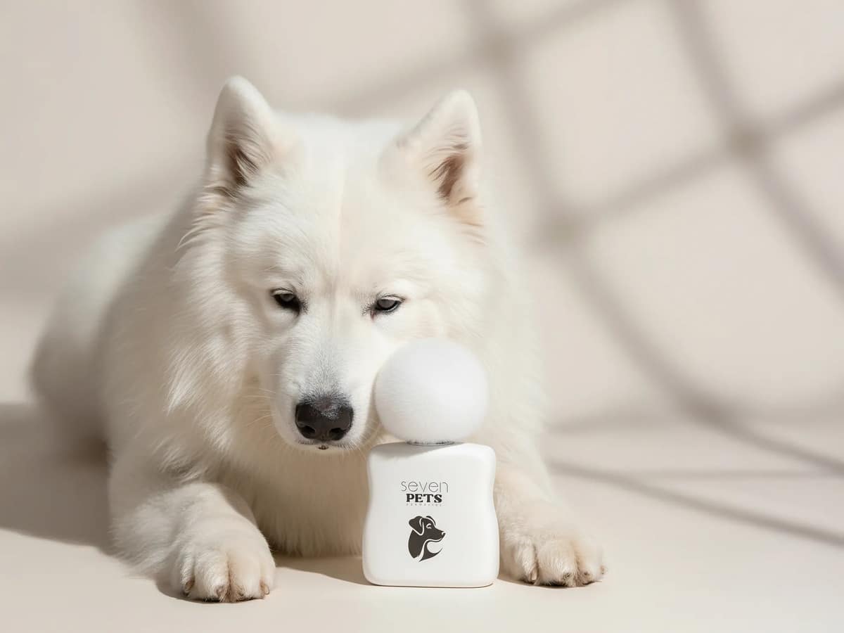 A dog with Seven Pets perfume