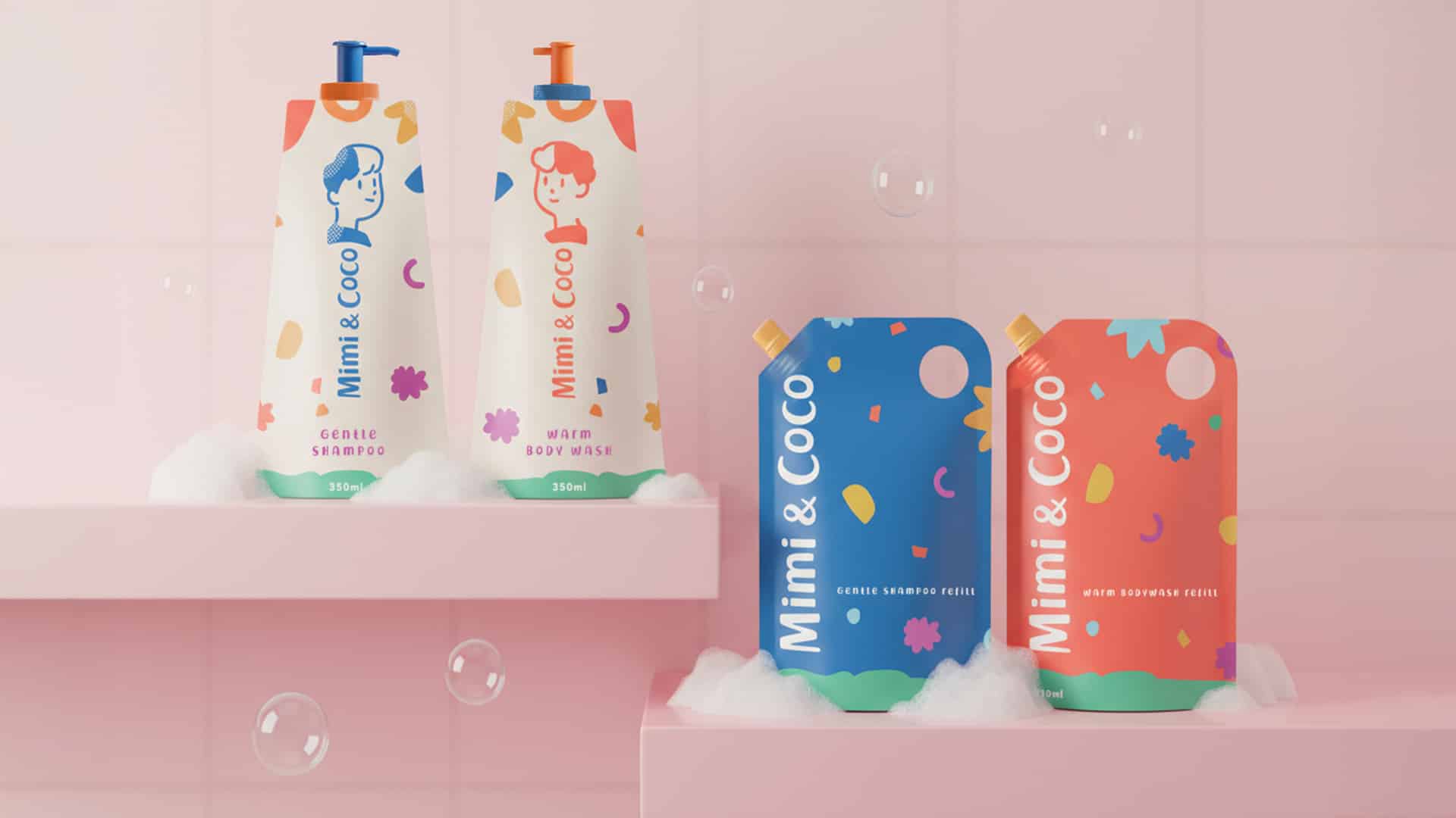 Shampoo and body wash packages for kids