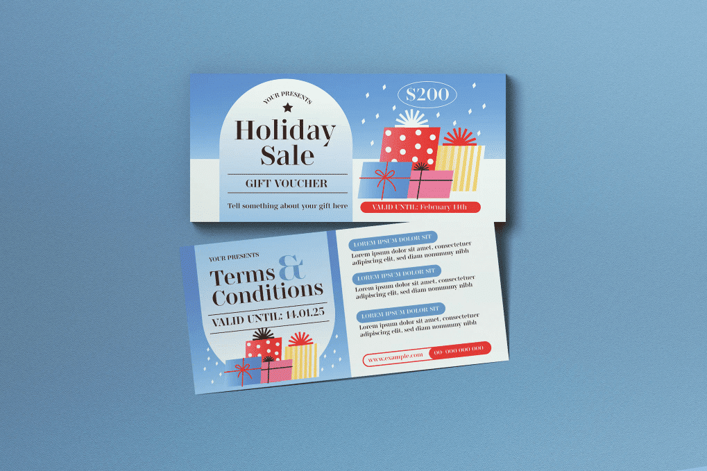 A blue modern holiday sale voucher template