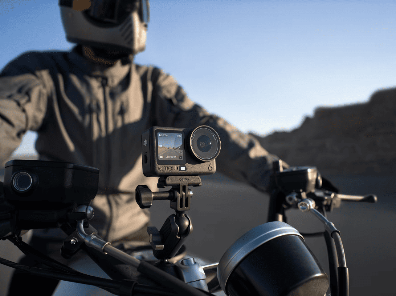 DJI Osmo Action 6 camera on the bike