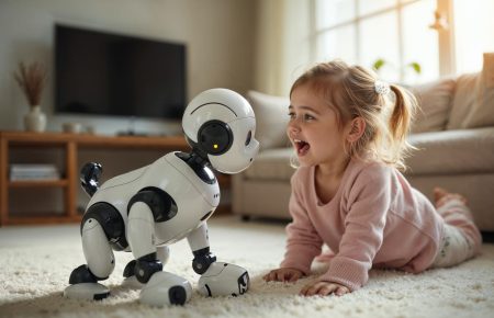 AI toy and girl playing