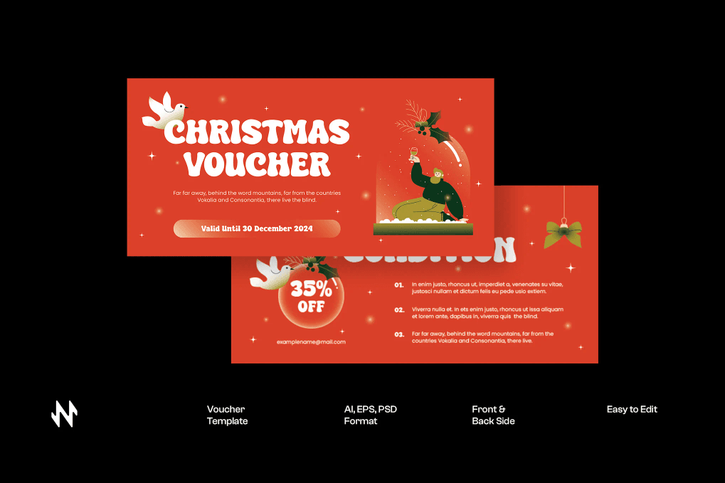 A red gradient Christmas voucher template