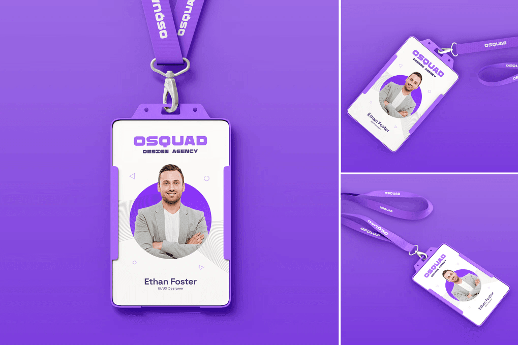 A vertical id card with lanyard mockup