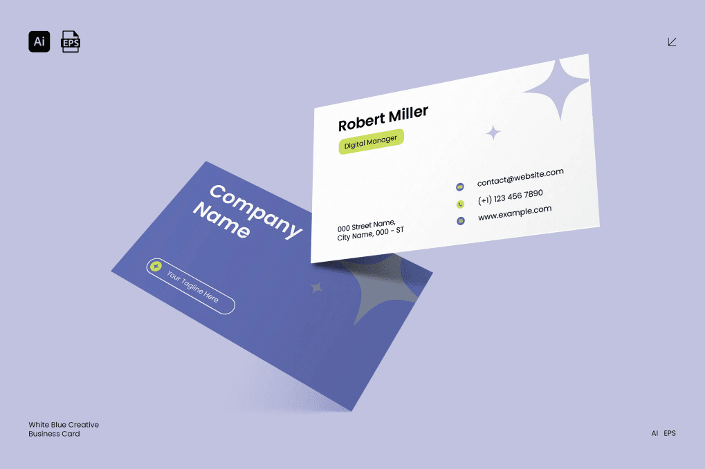 A white blue business card template