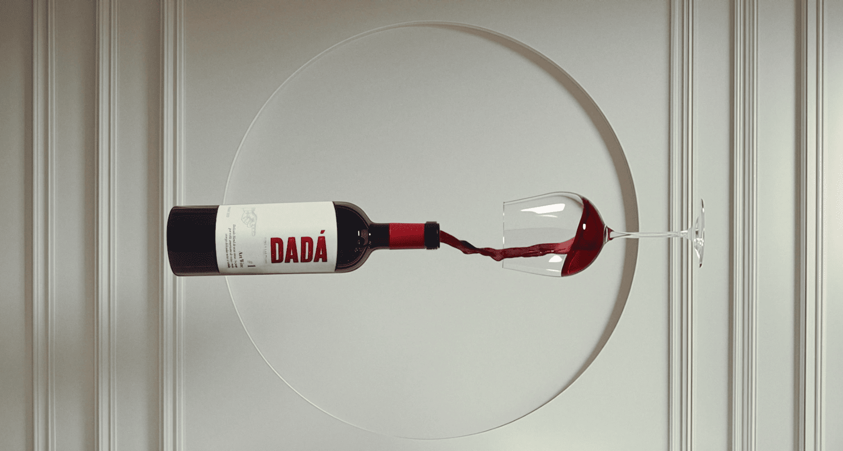 A creative wine bottle and glass