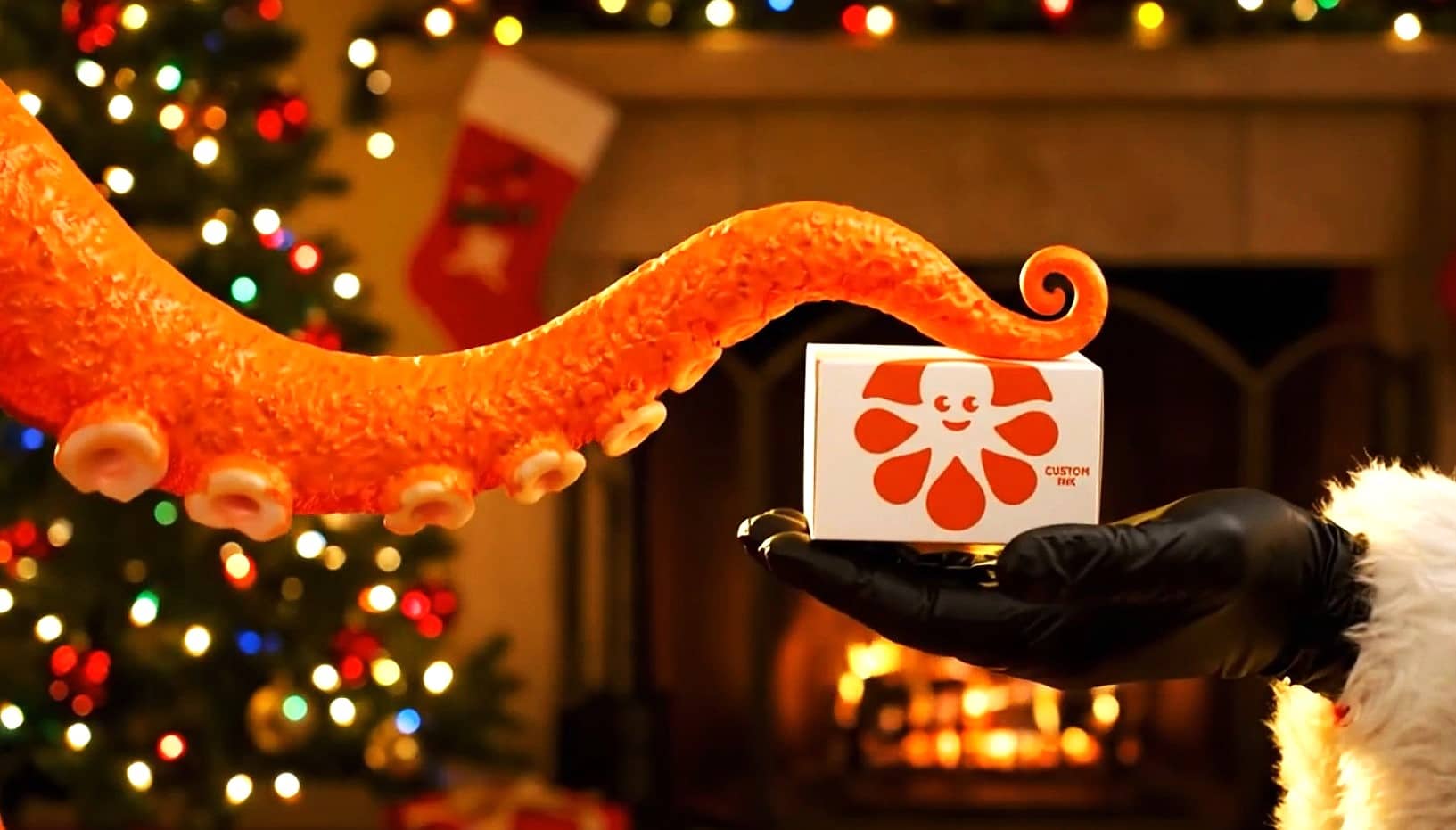 Octopus gives the gift to Santa Claus