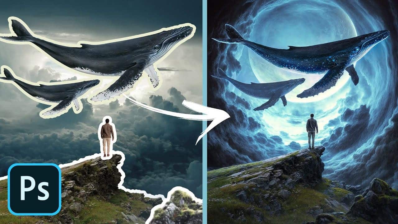 Create a fantasy whale photo manipulation in Photoshop tutorial