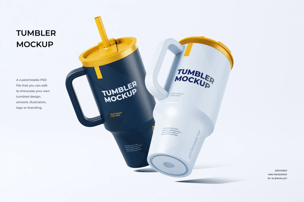 A high-quality floating tumbler mockup