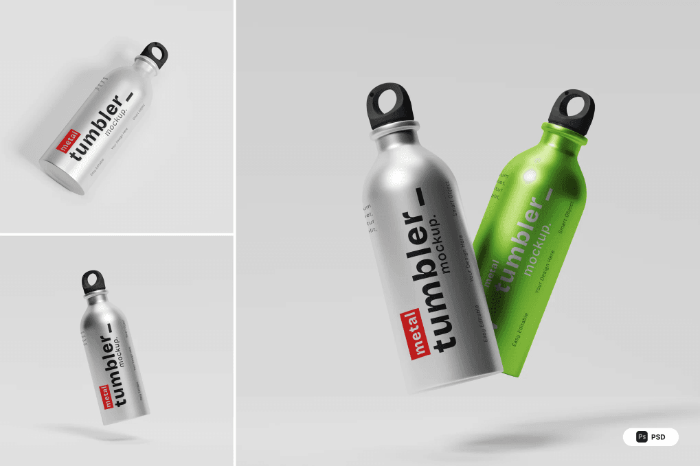 A metal tumbler mockup set